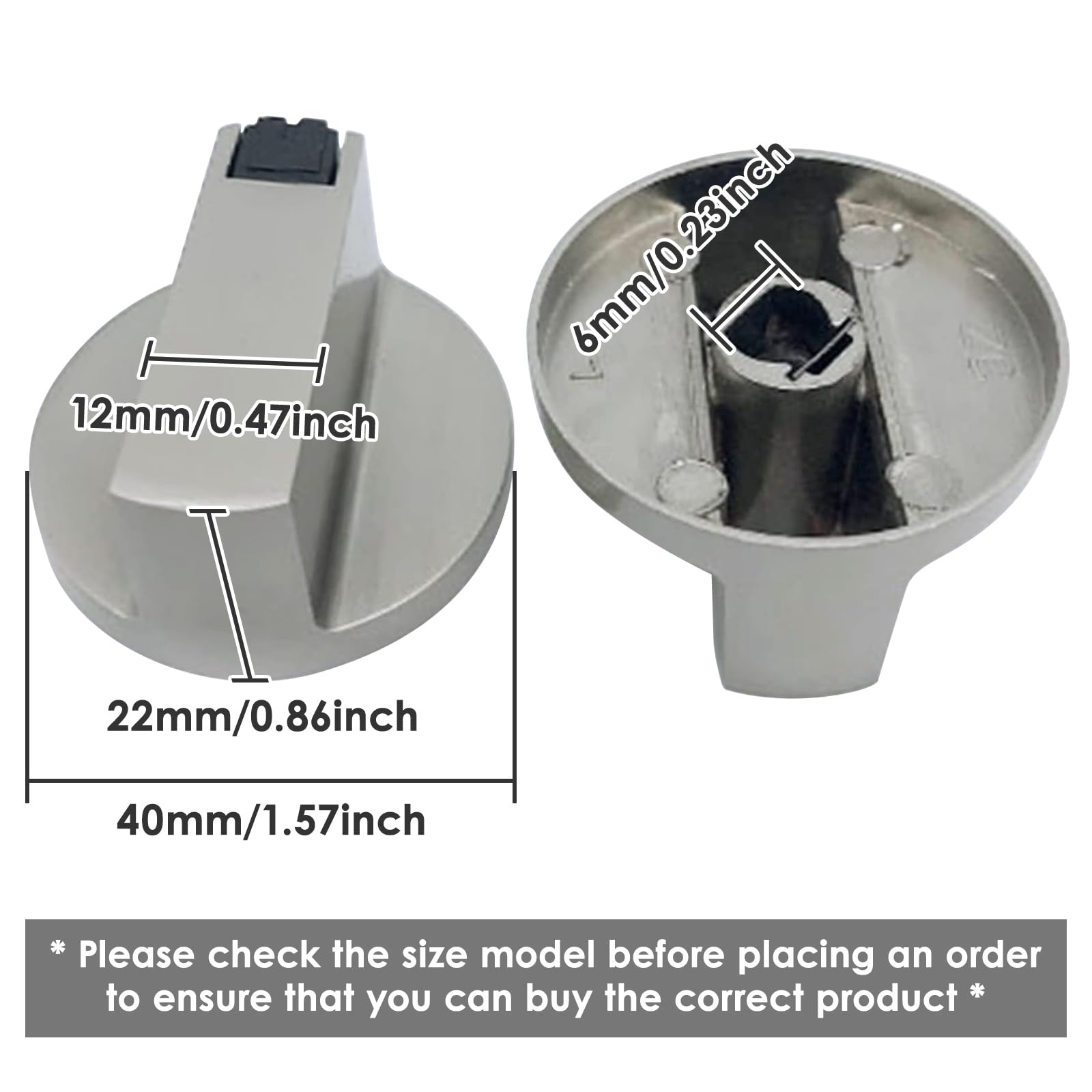8 PCS Boutons de Cuisinière, 6 mm Boutons de Commande de Brûleur, Interrupteur de Gamme de Gaz Rotatif en Métal pour le Remplacement de la Commande de la Machine de Table de Cuisson