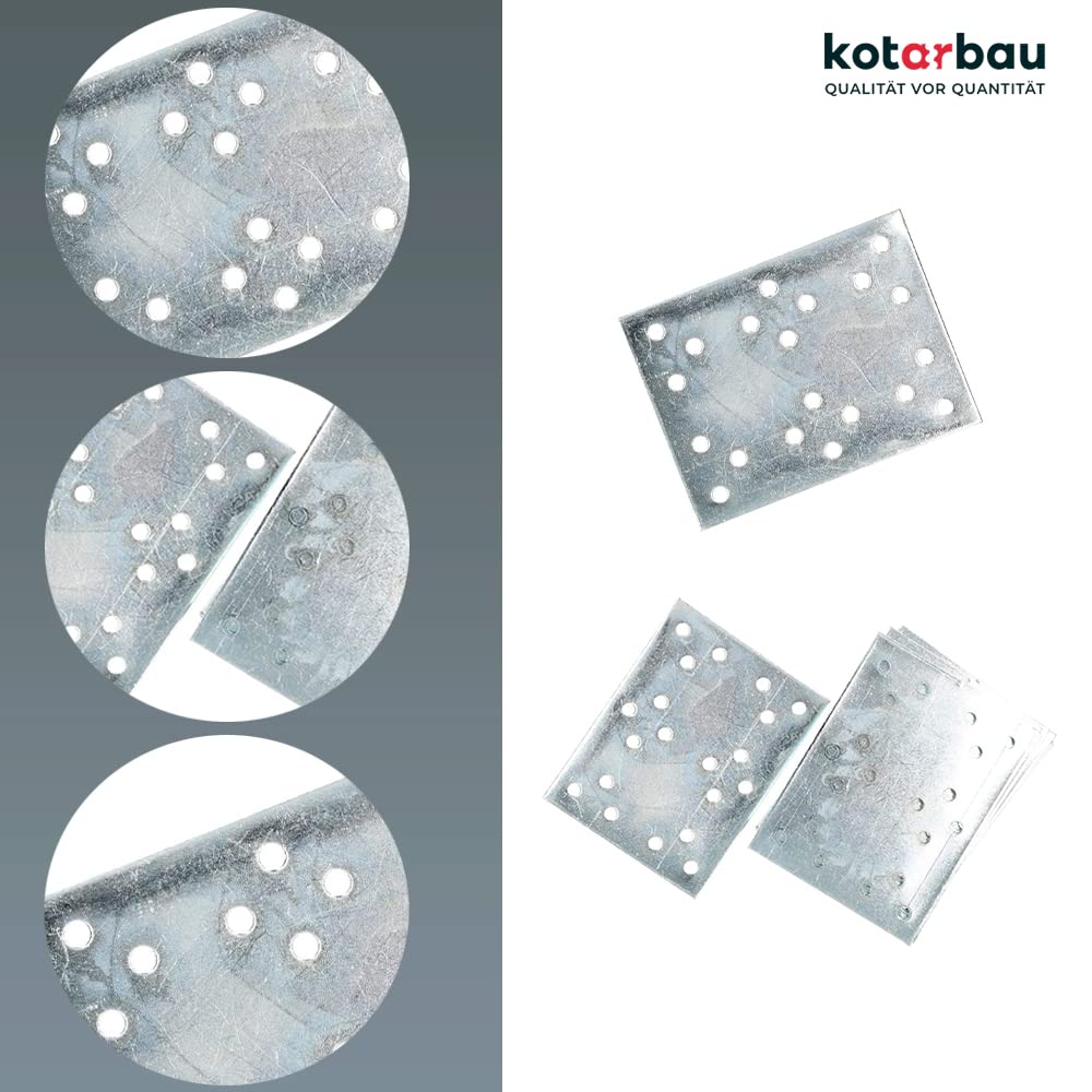 KOTARBAU Lochplatten 100 x 76 mm Verzinkt Silber Flachverbinder Holzverbinder Innen – Außenbereich Lochplatte Stahlverbinder Lochblech Flacheisen (50)