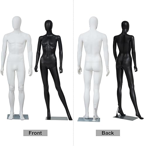 Miniatura 4 de Kinfant Juego de maniquí blanco para hombre y mujer negra, maniquí desmontable de cuerpo completo, 2 piezas de maniquíes ajustables con soporte para