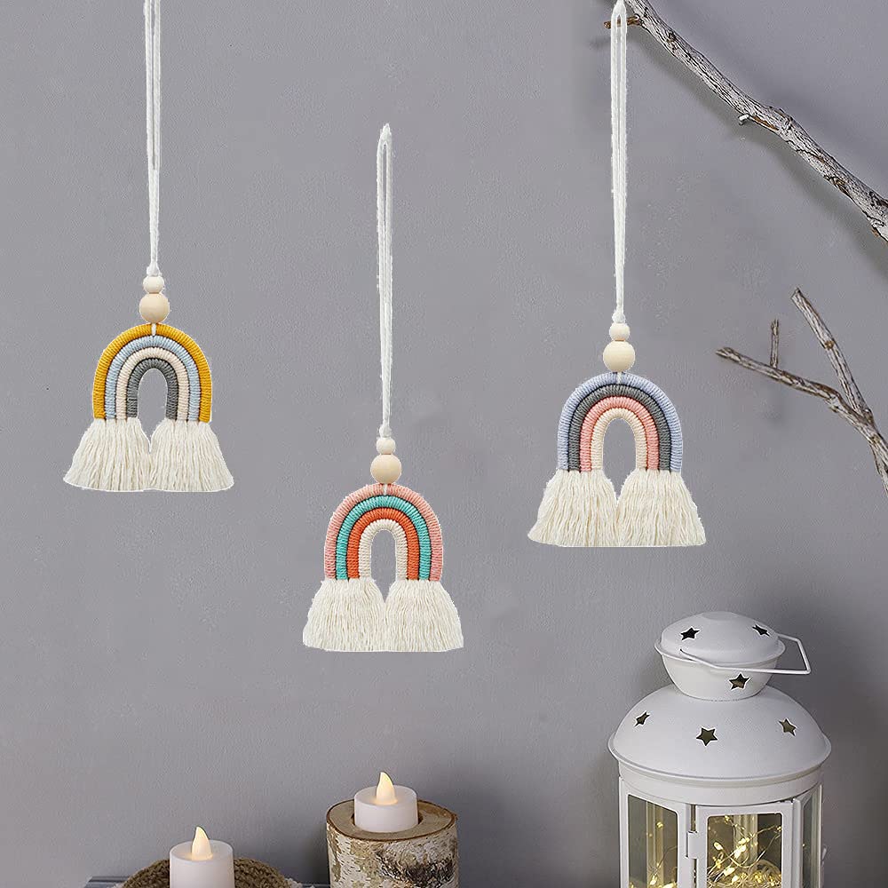 Decorazioni Macramè Arcobaleno - 3 Pezzi Appendi Parete Con Perline Legno Per Camera Bambini - Foto 11