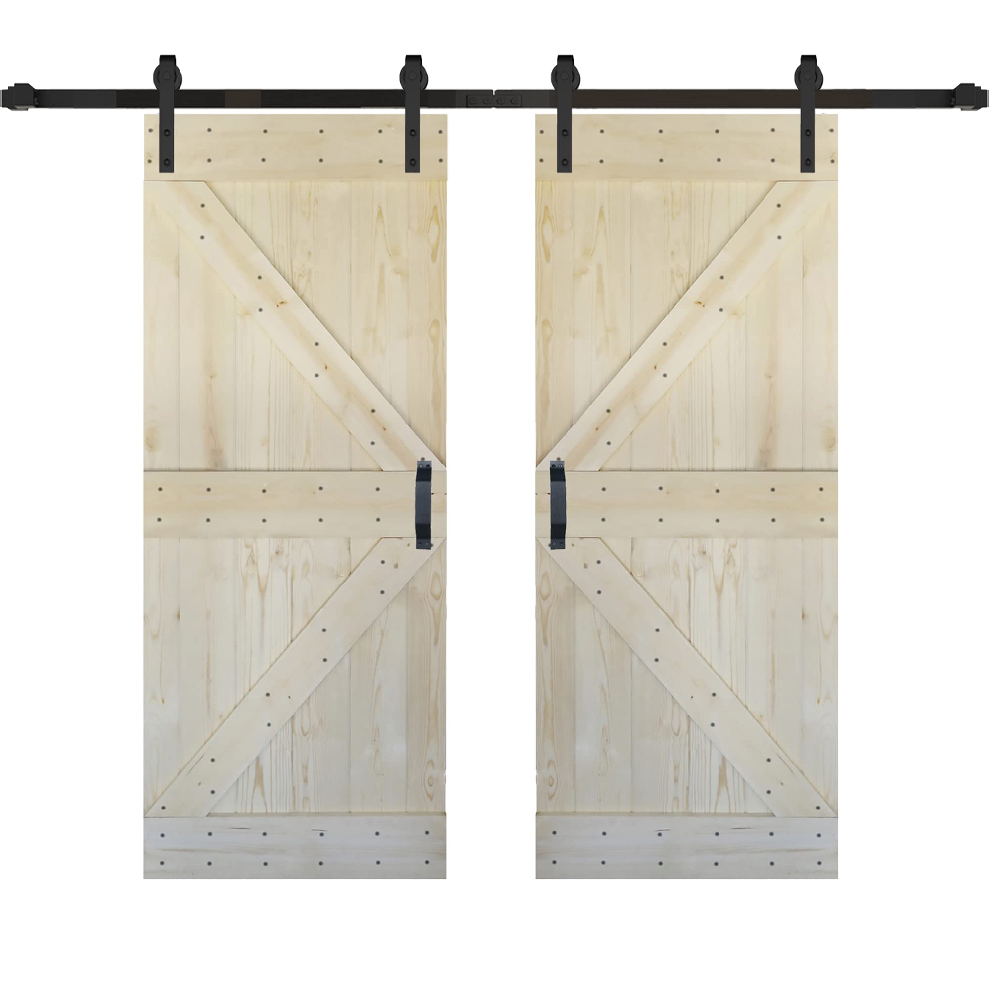 K Series 72in x 84in (36in x 84in x 2 Panels) Unfinished Solid Wood Sliding Barn Door with Hardware Track - Assembly Needed