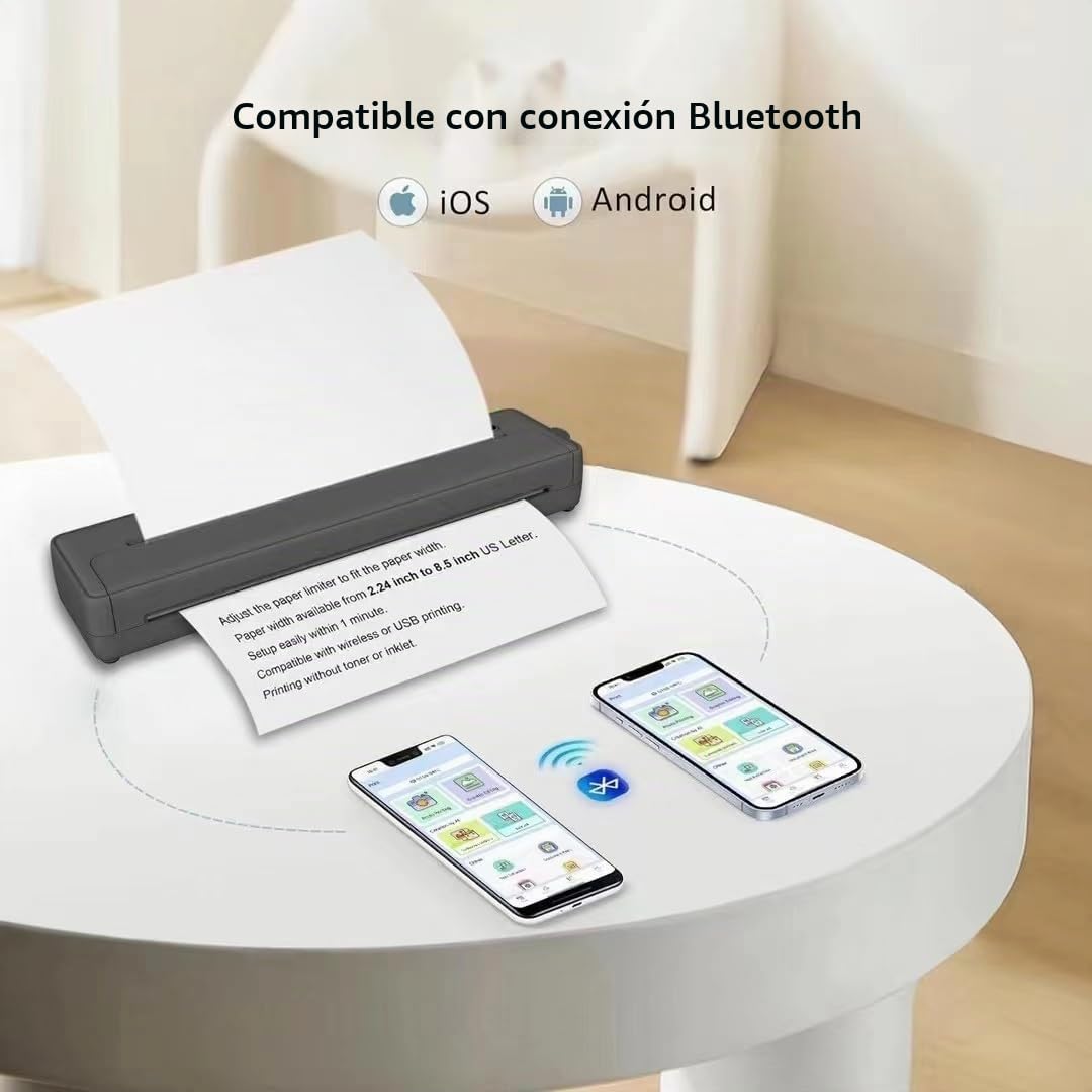 Impresora Termica Portatil A4, Impresora Inalámbrica Portátil Bluetooth Impresora Móvil Sin Tinta, Compatible con Formato A4, Impresora Térmica Compatible con Smartphone y Portátil