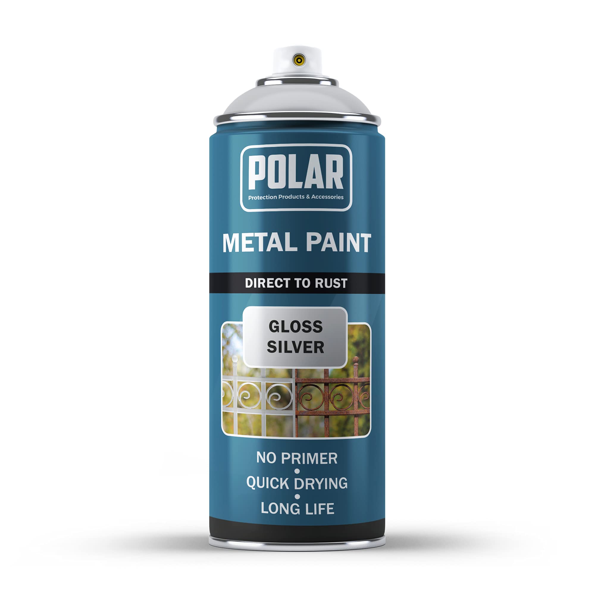 Polar Direct to Rust Gloss Silver Metal Spray Paint - 400ml - Perfect for Metal, Wood, Furniture, Rust - Outdoor & Indoor Surfaces - Easy to Apply - 3 in 1 Primer, Undercoat & Topcoat