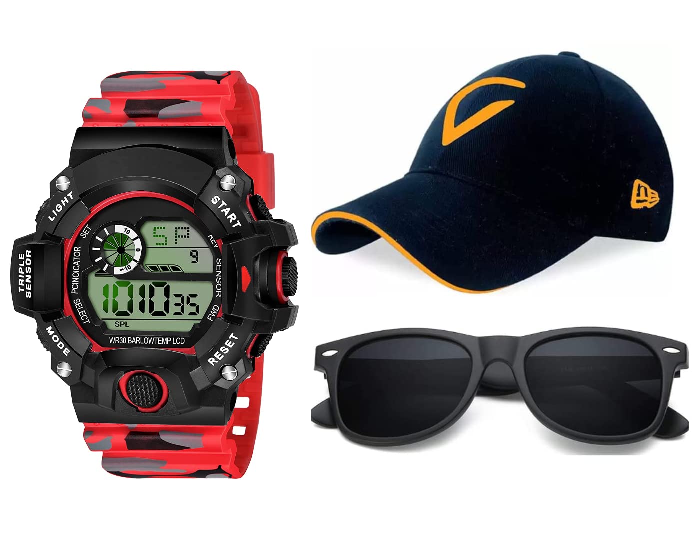 PUTHAK WCS-2629 Mens Multi-Functional Digital Sports Watch with Cap and Goggle (Pack of 3, Red) (B09SKZNT5D) Amazon Price History, Amazon Price Tracker