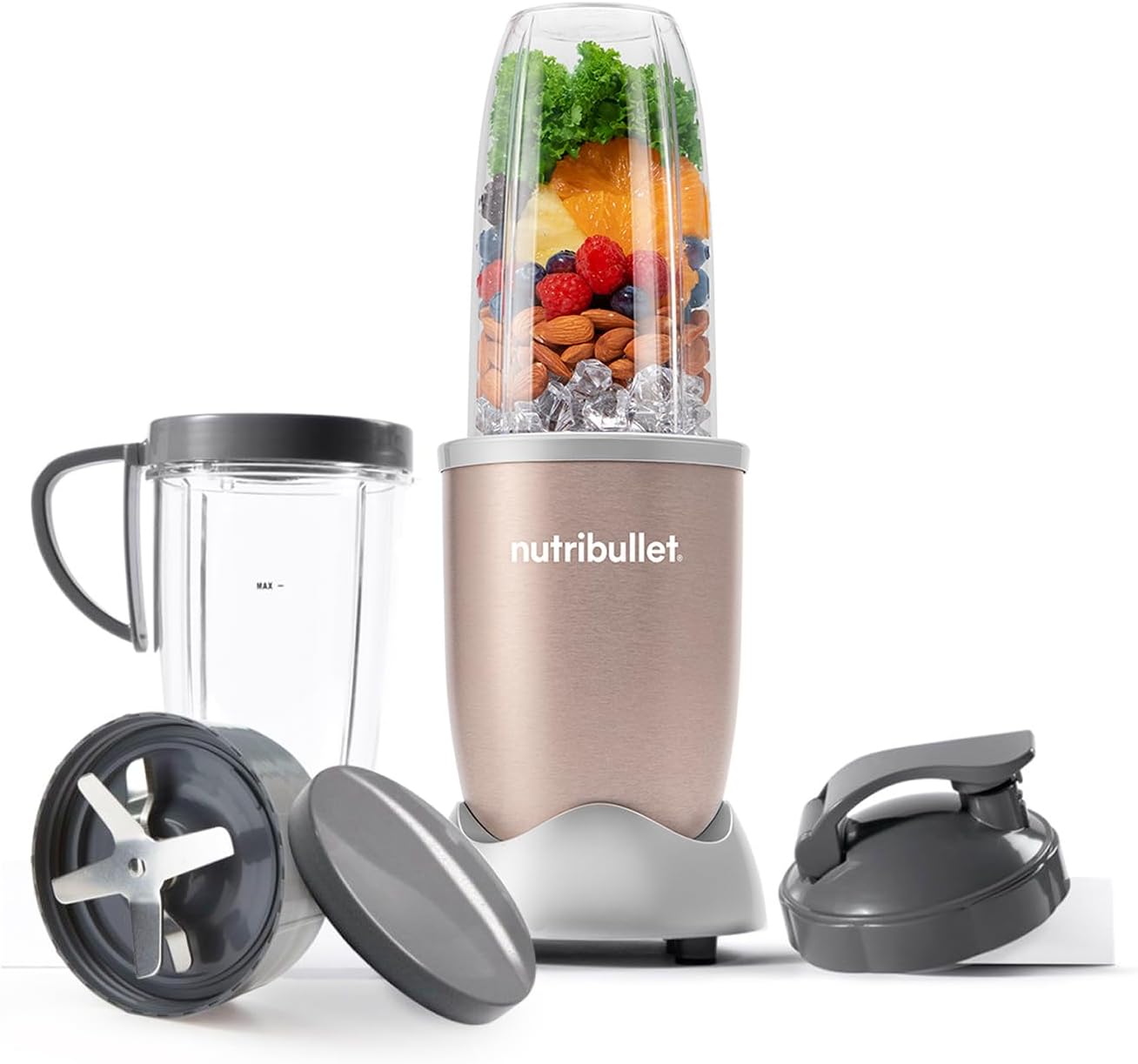 Blender 900 Series - Powerful 24,000 RPM Extractor Blends Frozen Fruit, Nuts & Ice - 8 Piece Kit Includes Oversized Cup, Tall Cup, Handled Ring & 2 Lids - For Smoothies & Juices