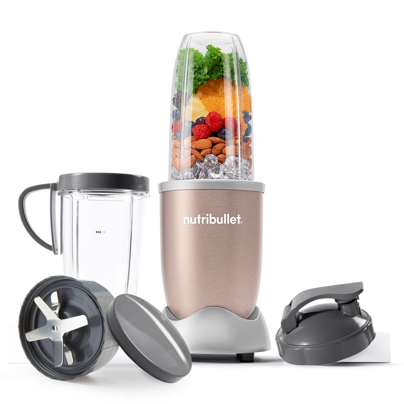 nutribullet Blender 900 Series - Powerful 24,000 RPM Extractor Blends Frozen Fruit, Nuts & Ice - 8 Piece Kit Includes Oversized Cup, Tall Cup, Handled Ring & 2 Lids - For Smoothies & Juices