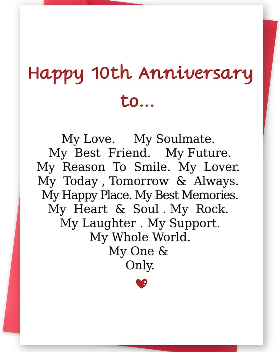 Funny 10th Anniversary Card For Men Women, Sweet 10 Year Wedding Anniversary Card Decoration For Husband Wife, Romantic Gifts Idea For Boyfriend Girlfriend Couple