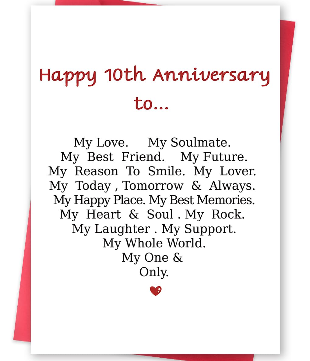 Funny 10th Anniversary Card For Men Women, Sweet 10 Year Wedding Anniversary Card Decoration For Husband Wife, Romantic Gifts Idea For Boyfriend Girlfriend Couple