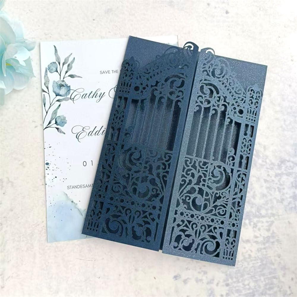 Cancello di inviti di nozze blu navy design floreale matrimonio cerimonia di fidanzamento invito 25 pezzi (12,4 x 18 cm, blu navy)