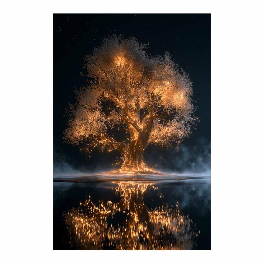 HOQIU Canvas Wall Art Starry Golden Tree tree poster, landscape wall art, for Living Room Bedroom Bathroom.(Multicolor)-60x80cm Unframed
