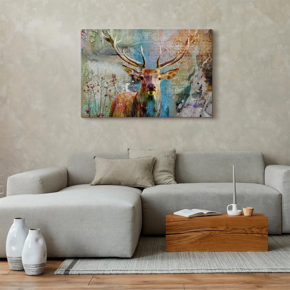 decomonkey Bilder Hirsch 120x80 cm Leinwandbilder Bild auf Leinwand retro
