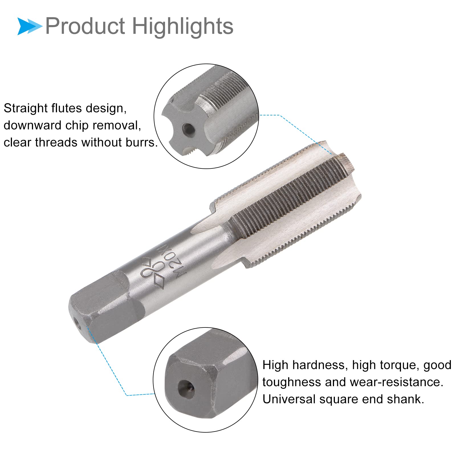 Mano Filettatura Maschi M20 x 1 Metrico Lega Utensile Acciaio Vite Maschiatura Conicità Inferiore 1 paio