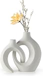 Hollow Ceramic Vase Set of 2, Round Modern Vase for Nordic Minimalist Style Decor, Donut Boho Aesthetic Vase for Trendy Home Living Master Room Entryway Table Decorative (Beige)