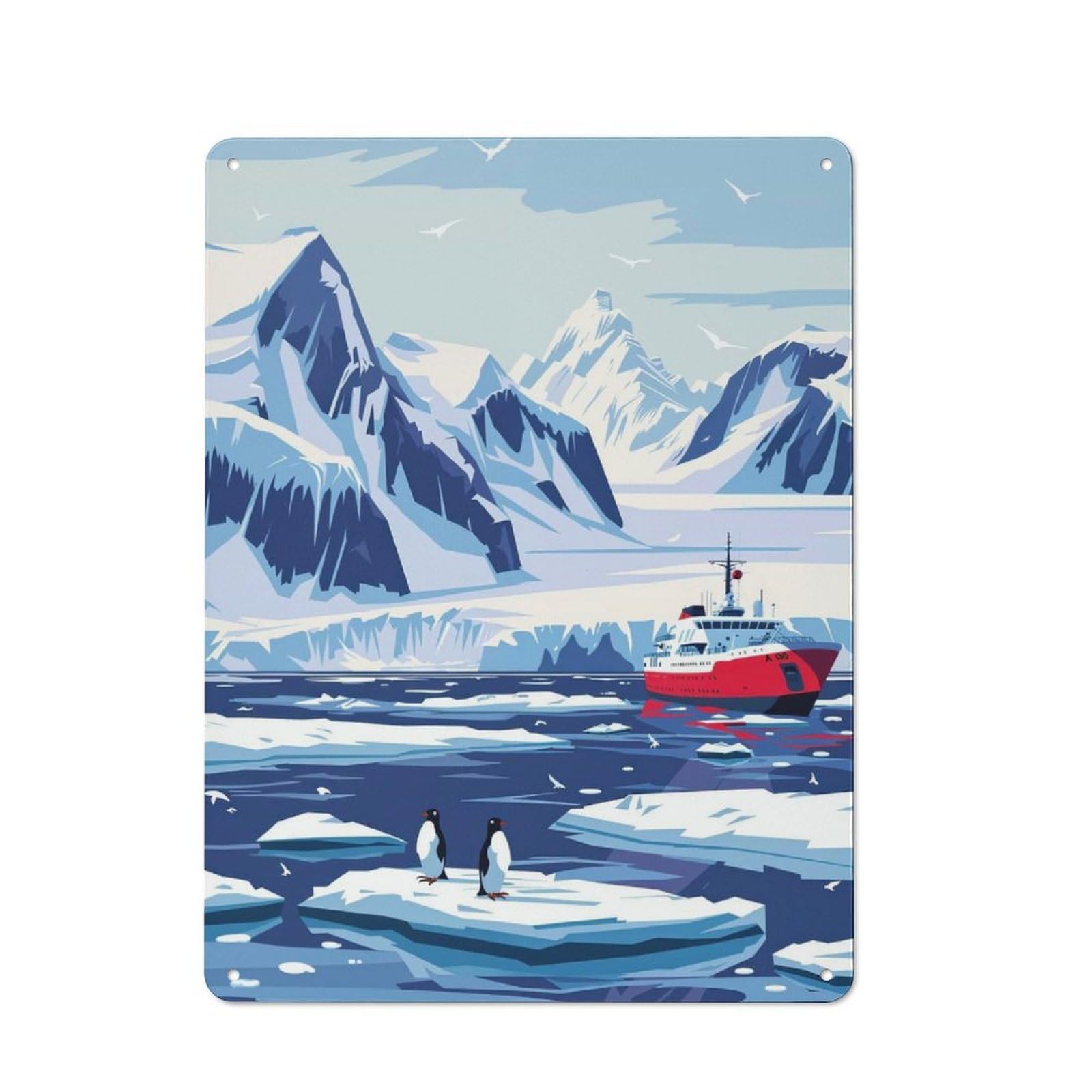 Junmoney Antarctica Landscape With Penguins Rustic Metal Wall Decor 40X30cm, Metal Wall Sign For Pub, Home Bar, Shed Or Man Cave