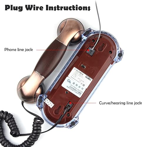 Miniatura 4 de Teléfono retro montado en la pared, antiguo teléfono fijo con cable de pared con volumen ajustable, redireccionamiento y pausa, pared de mesa de