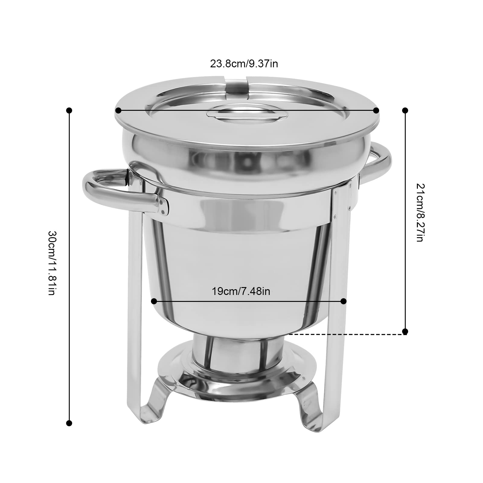 Chafing Dish in acciaio inox, rotondo, scaldavivande in acciaio inox con vassoio e coperchio, 7 l, scaldamuscoli per buffet catering gastro e feste