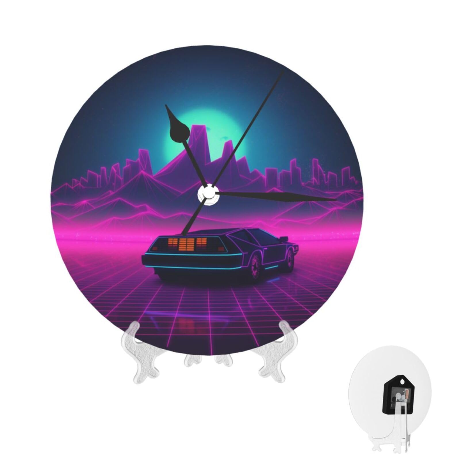 Horloge murale à piles Retrowave de 25,4 cm ronde et silencieuse pour salon