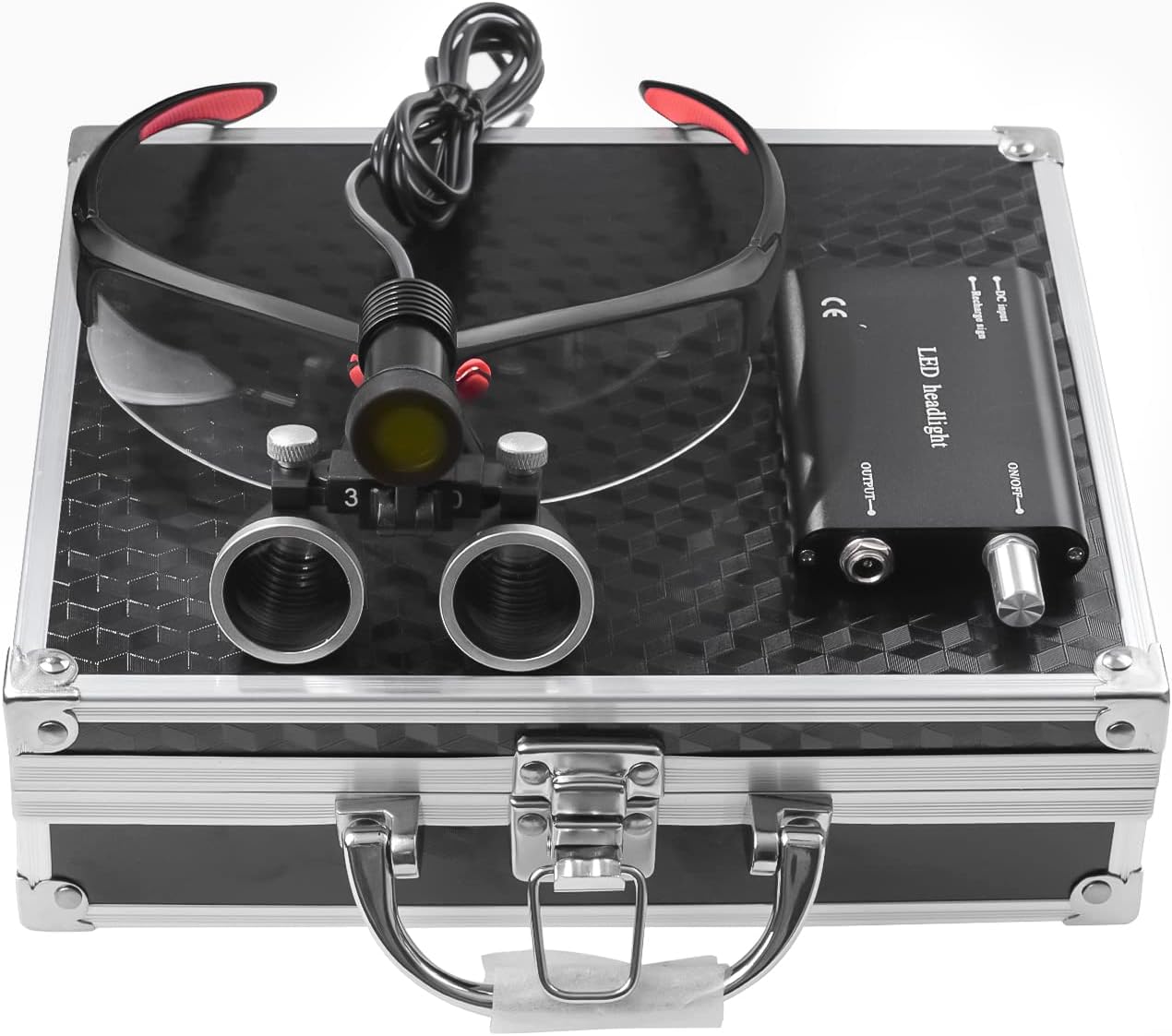 DY-409 5W LED Headlight, 3.5X/2.5X Magnification Binocular Loupe Matte Frame Optical Glass, Aluminum Box (Black,3.5X)