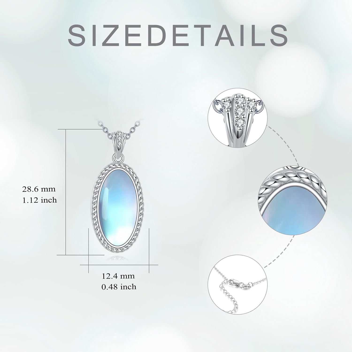925 Sterling Silver Diamond Moonstone Necklace, Dainty Moonstone Necklaces for Women, Jewelry Gift for Birthday Anniversary Valentine's Day, with 18+2inch Chain - Image 5