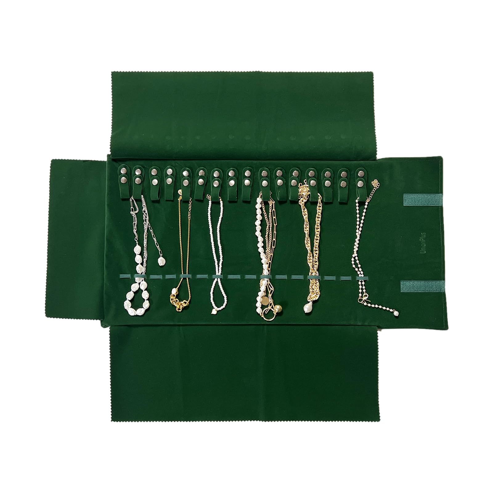 Velvet Travel Jewelry Roll Bag Organizer for Necklace, Elastic Band and Anti-winding, Blackish Green Medium Blackish Green