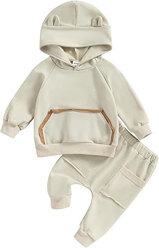Ropa de bebé niño 6 12 18 24M pantalones conjunto manga larga contraste sudadera otoño invierno bebé trajes sudaderas con capucha