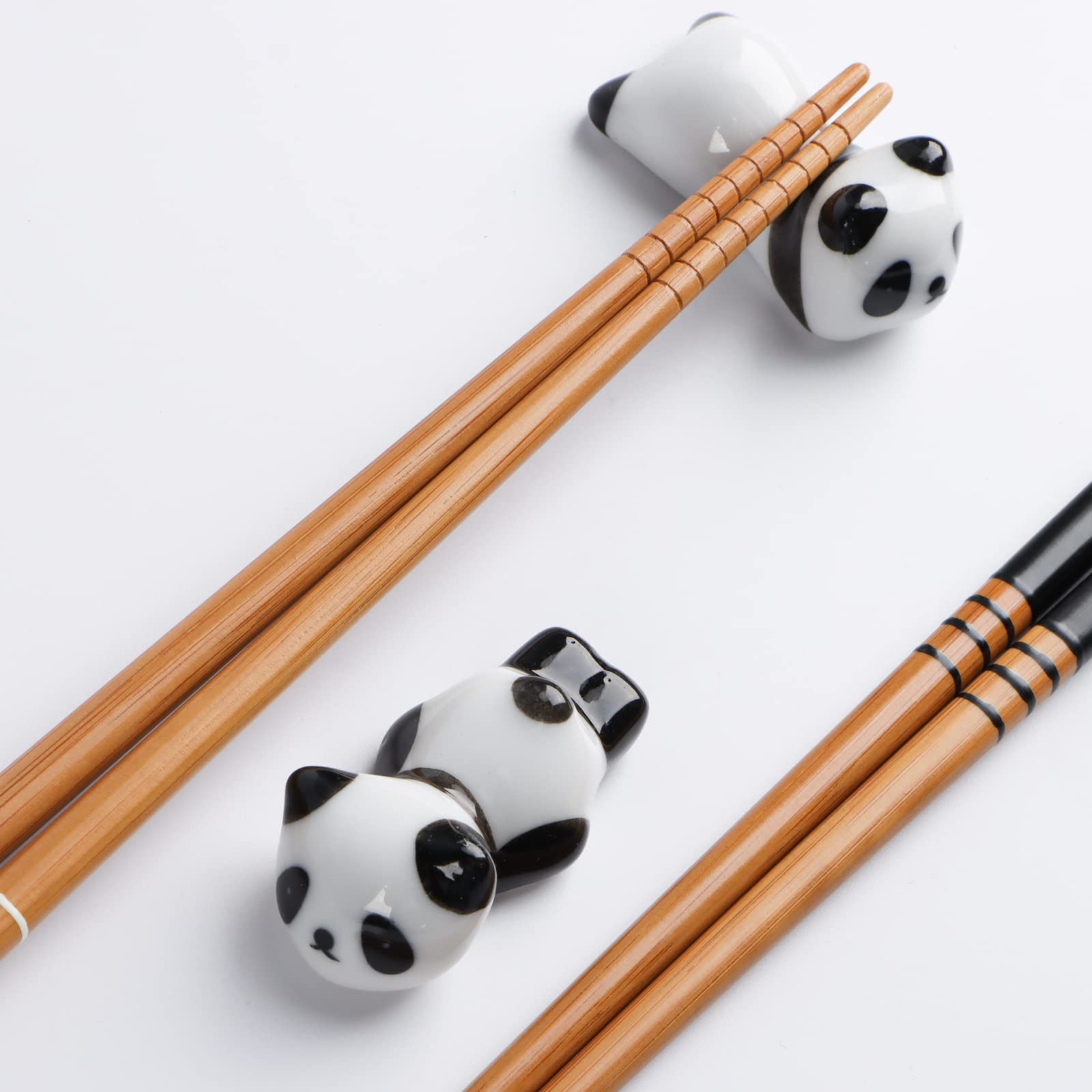 Chinese eetstokjes set, 2 paar panda-eetstokjes, met 2 keramische stokjeshouders, herbruikbaar, cadeau voor panda-liefhebbers, familie, vrienden (zwart