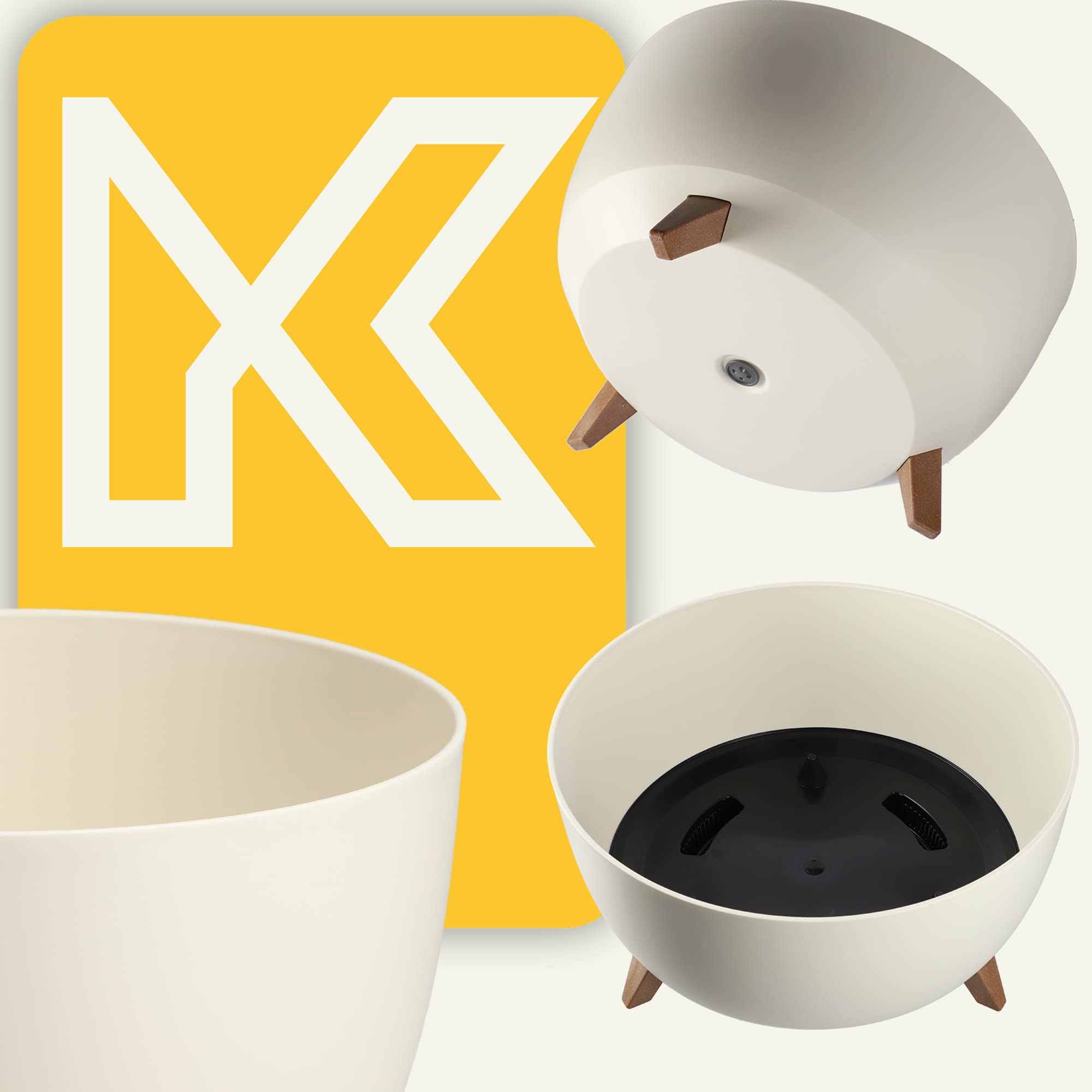 KADAX Vaso Rialzato in Plastica per Piante da Interno ed Esterno, Coprivaso Decorativo con Piedistallo Simil-Legno e Design Moderno (47 cm, Crema)