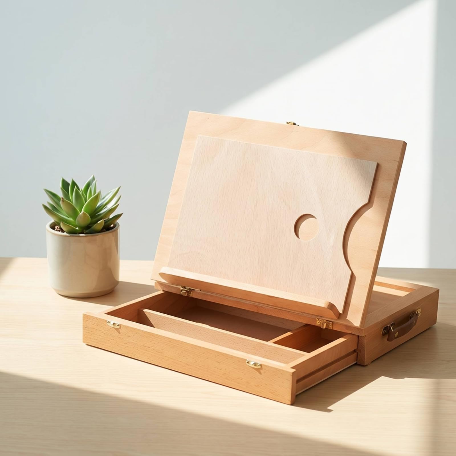 perfk Caballete de Arte Portátil Caballete Mesa Caja Dibujo Organizador Pintura con Tapa Plegable y Ángulo Regulable Madera Adecuado para Estudiantes Artistas Clases Estudio Exteriores