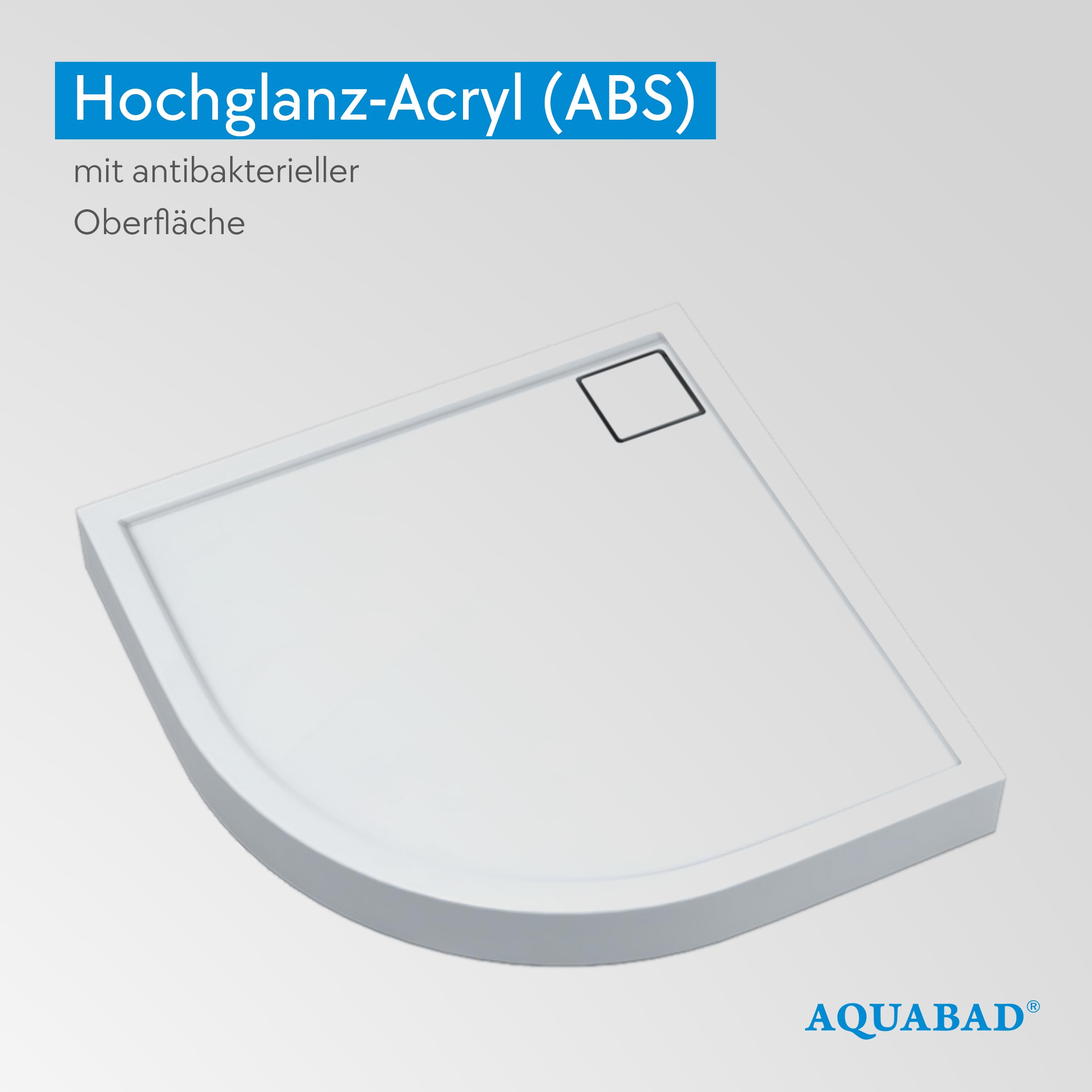 AQUABAD Duschwanne/Duschtasse | Komplettset Finca mit LeakProtect Technologie Smooth White 90x90cm R55 Viertelkreis | inkl. Ablaufgarnitur/Siphon
