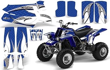 AMR Racing ATV Graphics kit Sticker Decal Compatible with Yamaha Banshee 350 1987-2005 - Tribal Flames White Blue