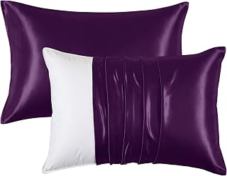 Satin Pillowcases for Hair and Skin - Purple Standard Size Pillow Cases 2 Pack - Similar to Silk Pillowcases with Envelope Closure - Soft & Silky Pillow Covers for Him or Her