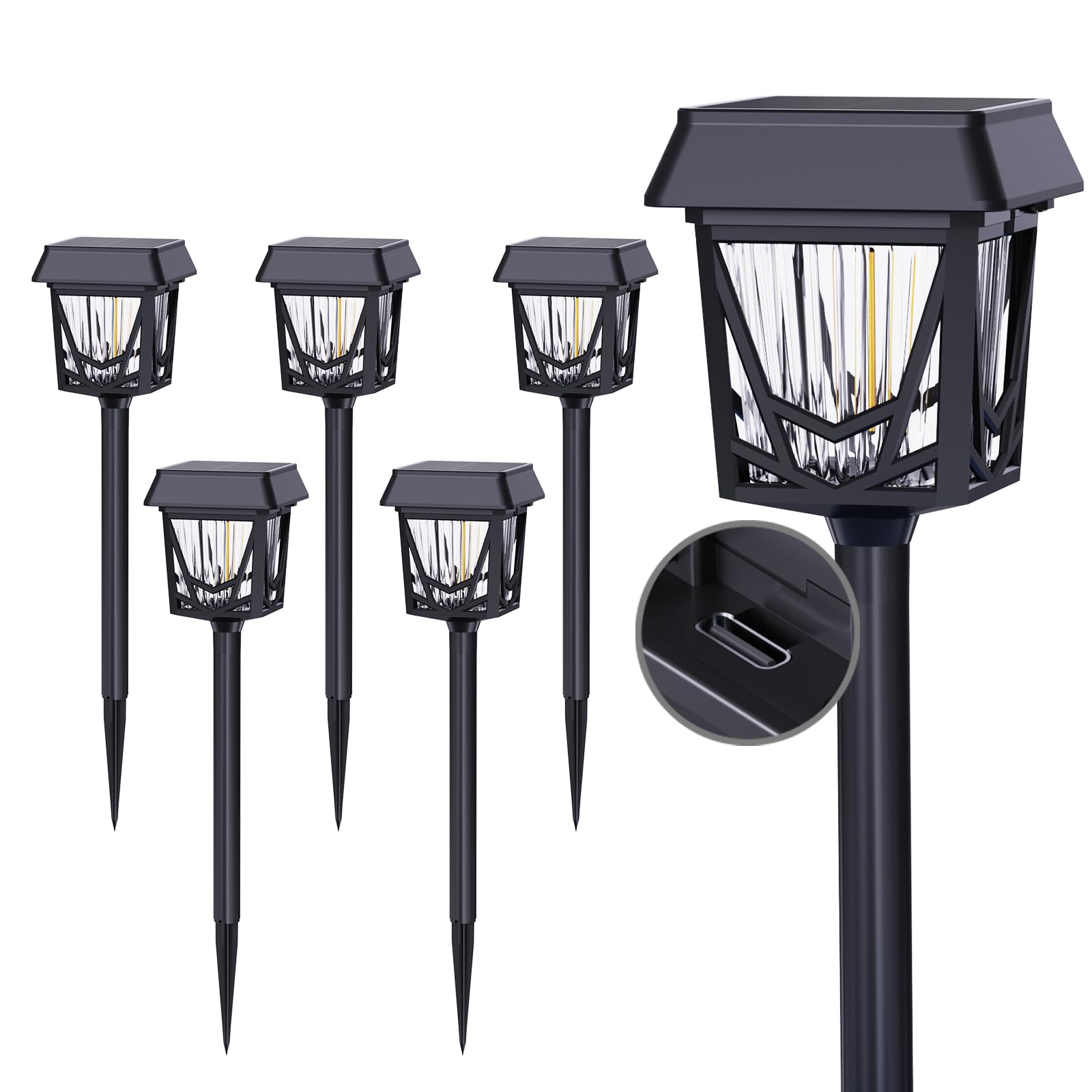 ROCAM Solarleuchten Garten Außen 6er Set, Solarlampen für außen Wegleuchten