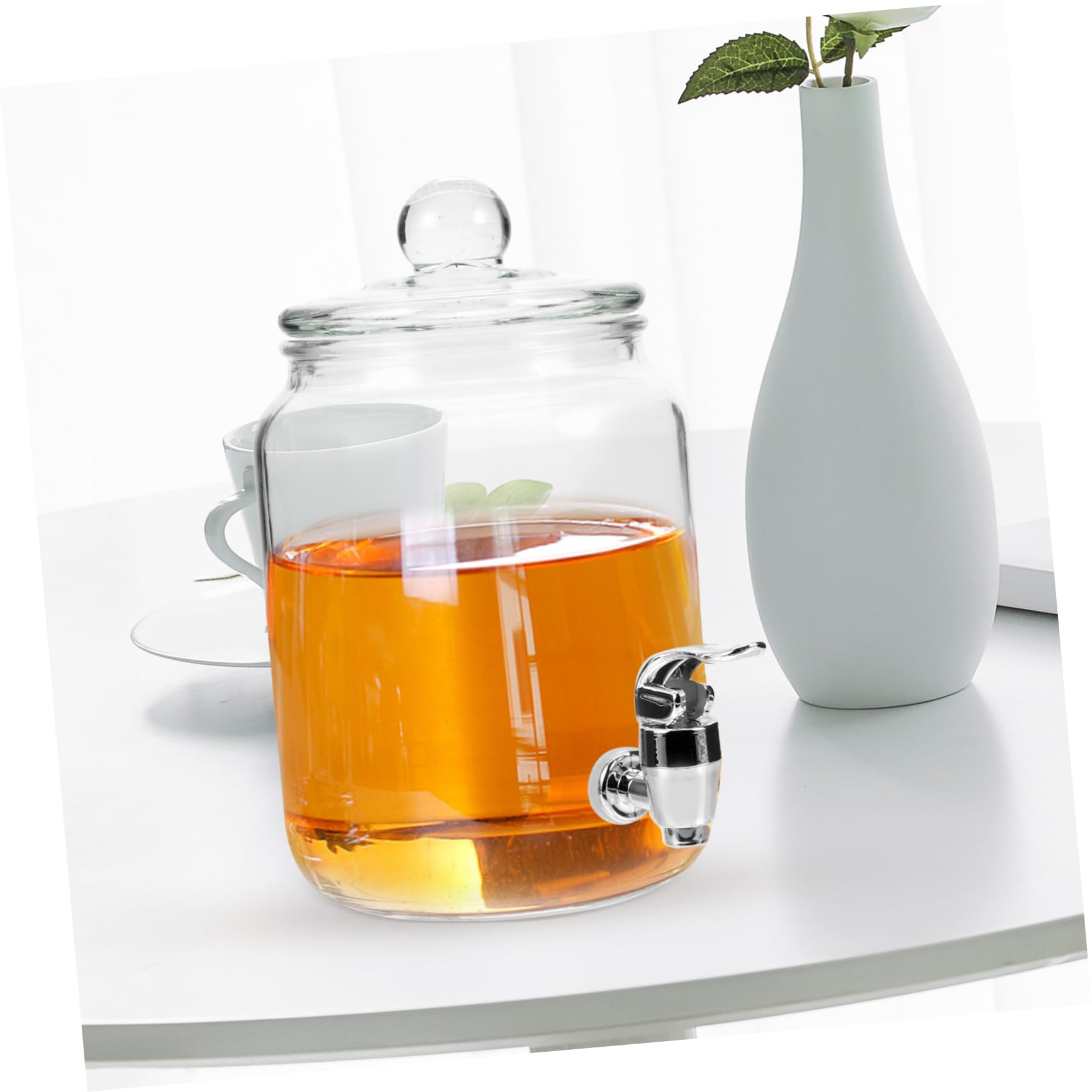 ULTECHNOVO Dispensador de Bebidas con Grifo de Vidrio Claro, Botella para Almacenar Vino con Diseño Simple y Práctico, Adecuado para Uso en Casa o Eventos
