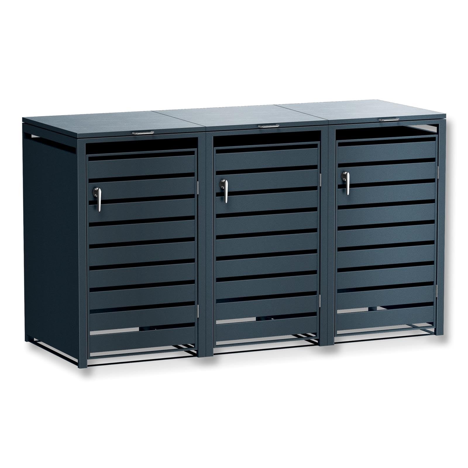 Metzler Anthracite Bin Box with Stripe Band 3 x 240L, Cover for 3 Bowls, Heavy Duty Powder Coated Steel - 1