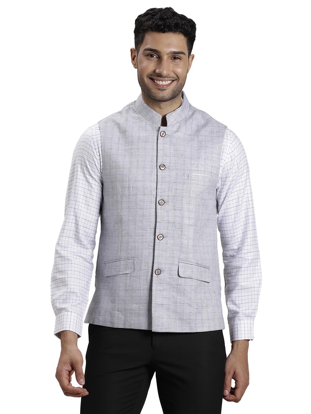 turtle Men Pure Linen Self Design Slim Fit Grey Nehru Jacket-picture-18