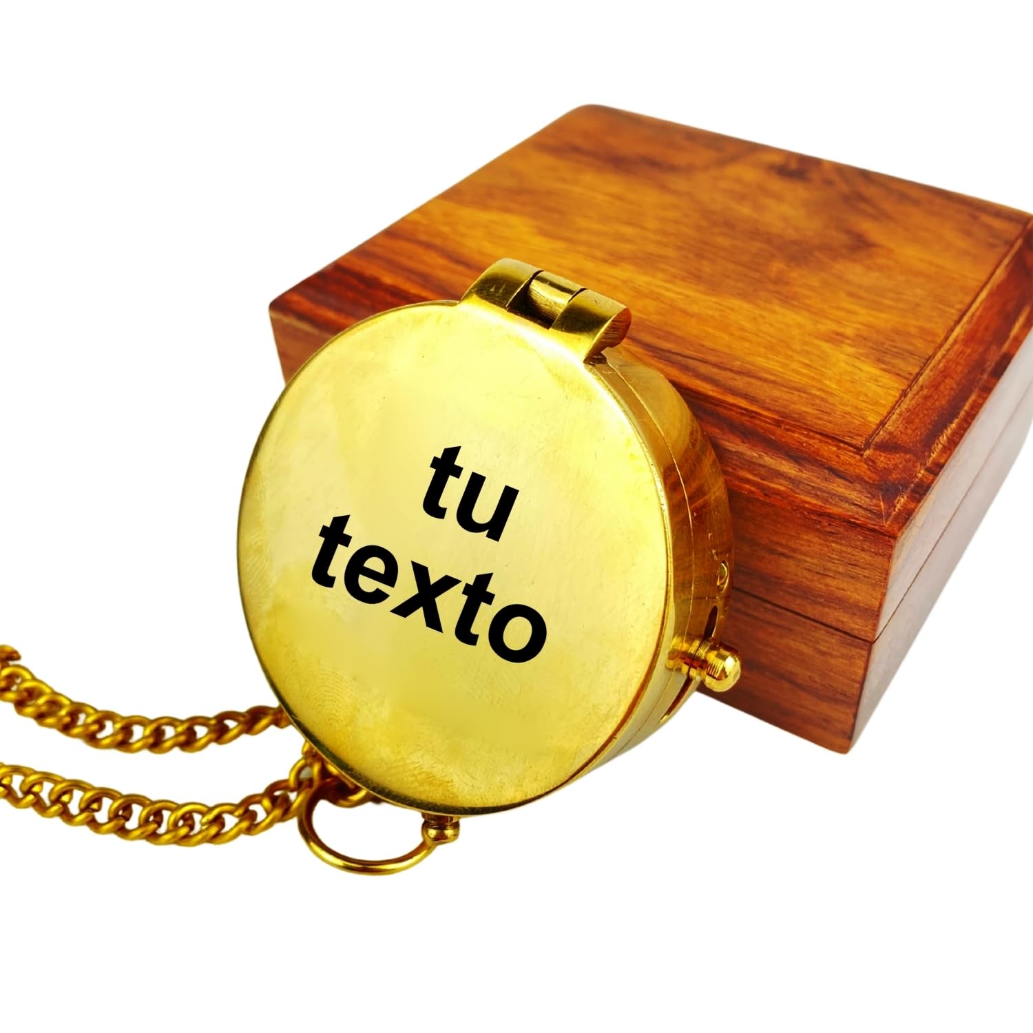Brújula con tu Texto Personalizado, Funda de Piel o Caja Regalo de Madera Disponible, Vintage