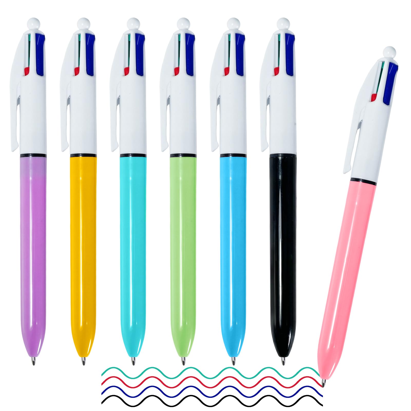 Nutfoam 7 Pack 4 Colour Pens All in One, 4 in 1 Multicoloured Pen Set Retractable Ballpoint, Smooth Medium 1.0mm Ink for School Office Home Supplies