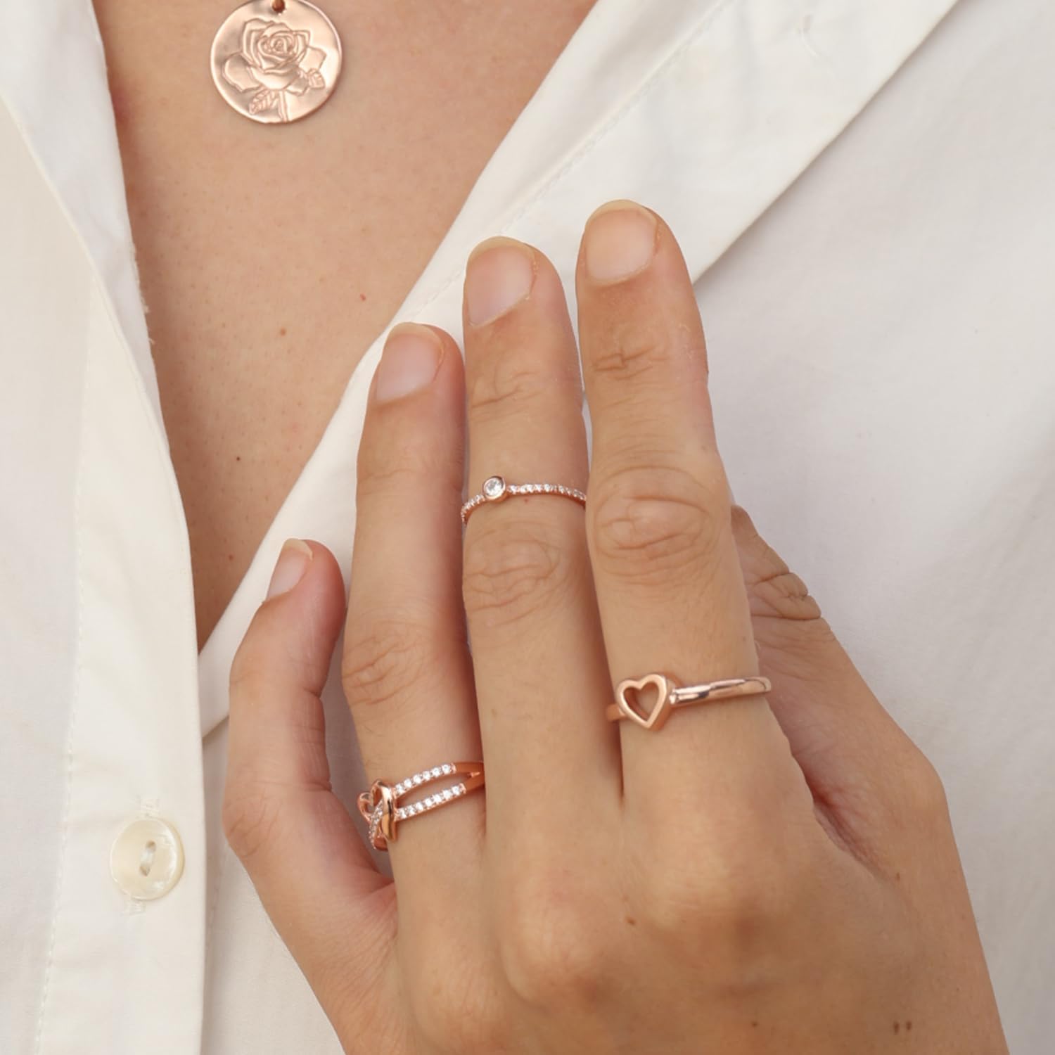 THE JEWEL ZONE Open Heart Promise Ring for Women, 14K Gold Over 925 Sterling Silver Dainty Minimalist Stackable Ring, Jewelry for Her