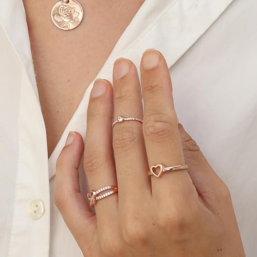 Miniatura 5 de Anillo de corazón abierto de oro de 14 quilates sobre plata de ley Jewel Zone, Plata de ley, oro, oro de 14 quilates