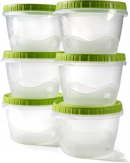 Maxi Nature Baby Food Storage Containers - Set of 6, 500 ml Each - Food Grade & Family Safe - Microwave & Dishwasher Safe - Weaning Pots for Freezer, Soup Container, Snack Box