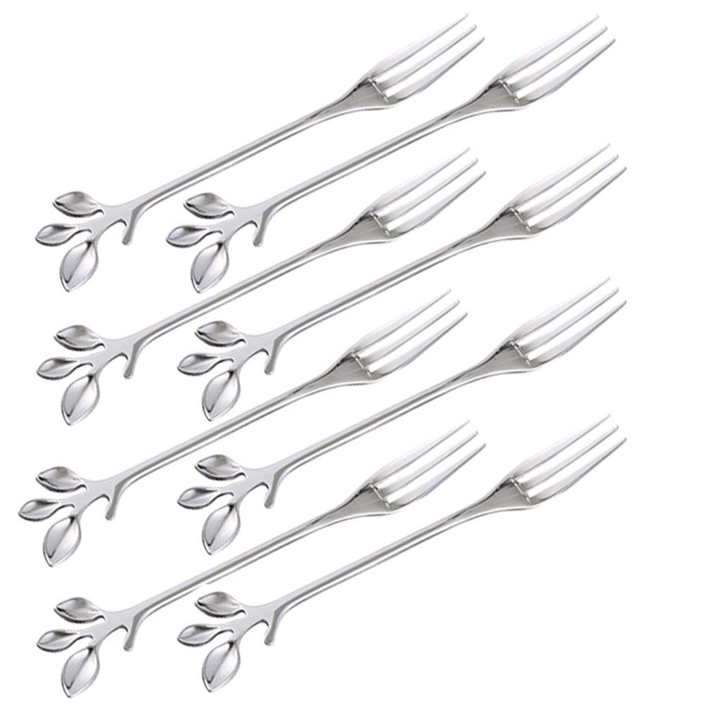 Fruit Forks Cocktail Sticks Set of 8, Stainless Steel 4.7 Inches Mini Salad Forks Appetizer Cake Dessert Forks Party Supplies (8 Forks-Silver)