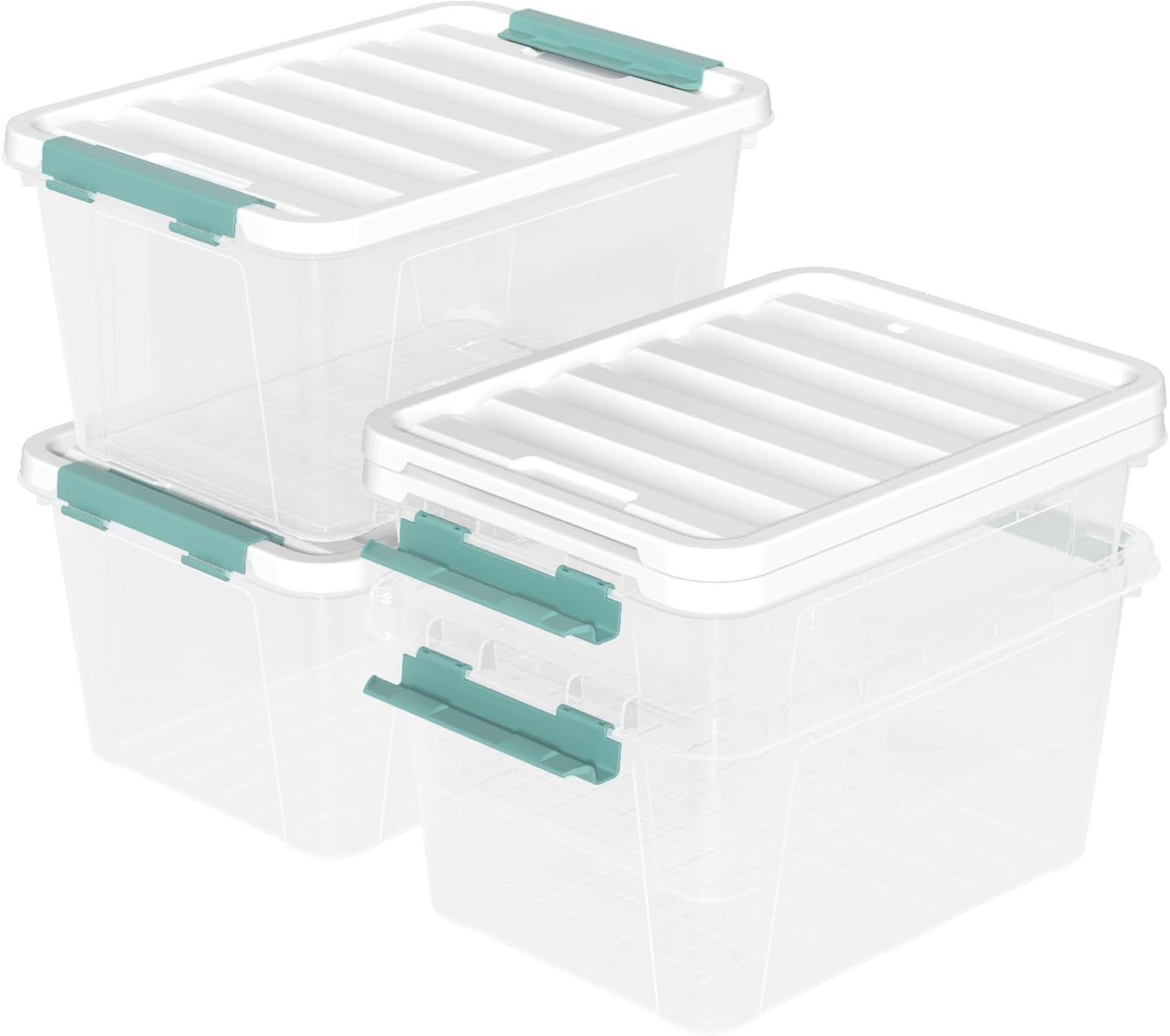 20 Quart Plastic Latching Storage Boxes, Clear Storage Box Bins with lids Set of 4