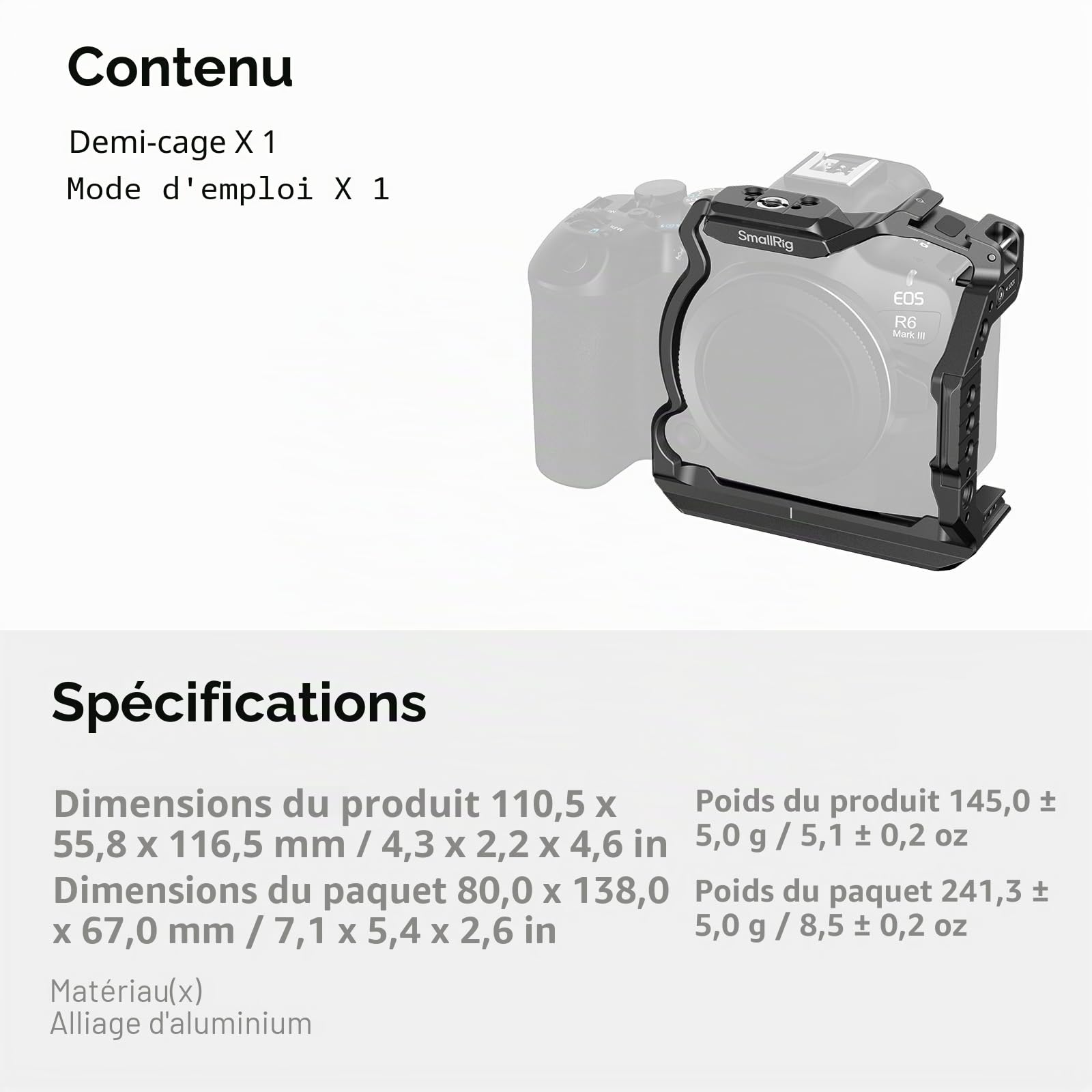 SMALLRIG R6 Mark III Demi-Cage pour Canon R6 Mark II / R5 Mark II, Plaque de Dégagement Rapide HawkLock pour Rail Arca/NATO, Compatible pour DJI RS 3 / RS 3 Pro/RS 4 / RS 4 Pro - 5953