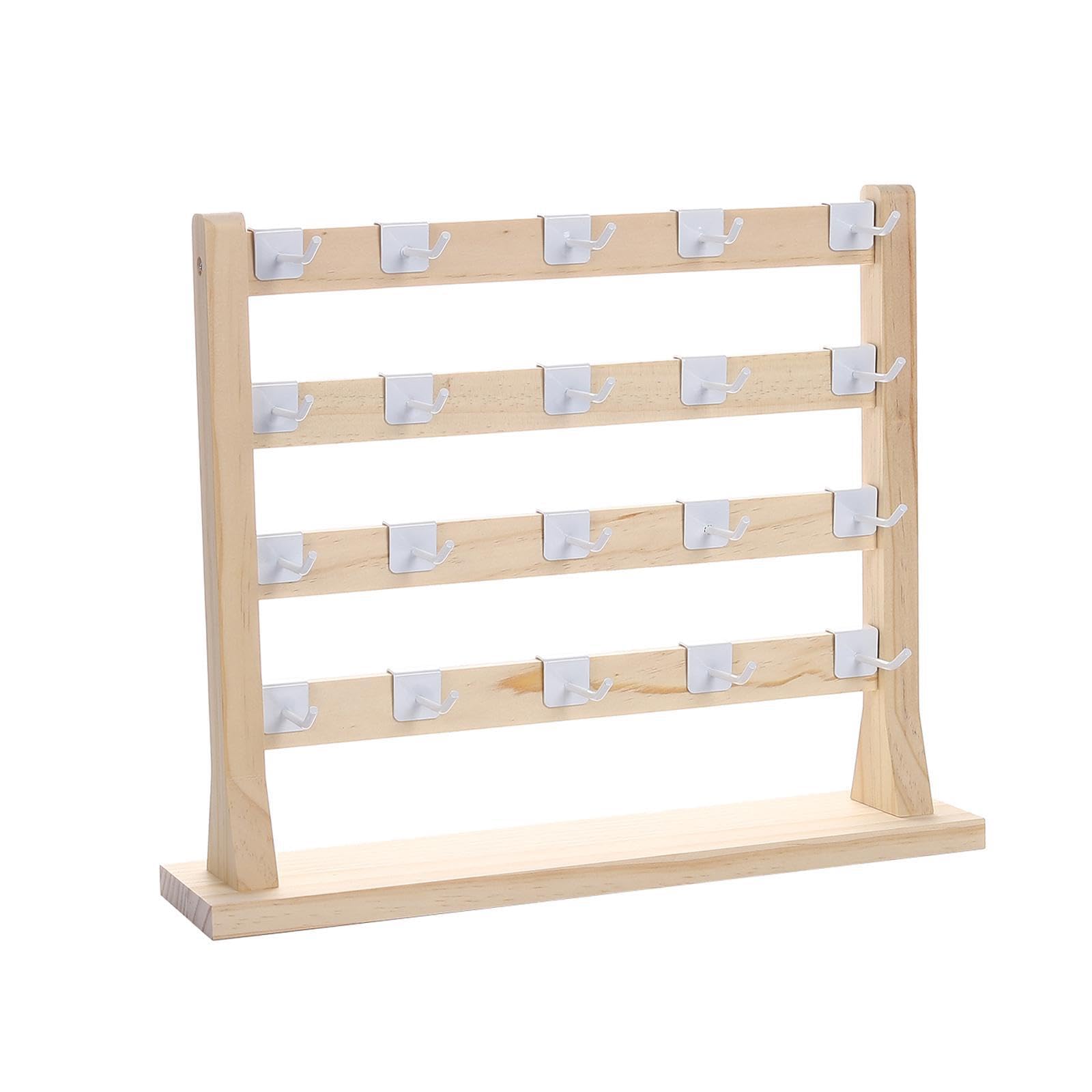 Yixannx Wood Color Jewelry Display Stand Multi Tiers Earring Storage Rack With Customizable Hooks Organizing Jewelry Including Rings Bracelets And Dangles Display Stand, 4 Tier