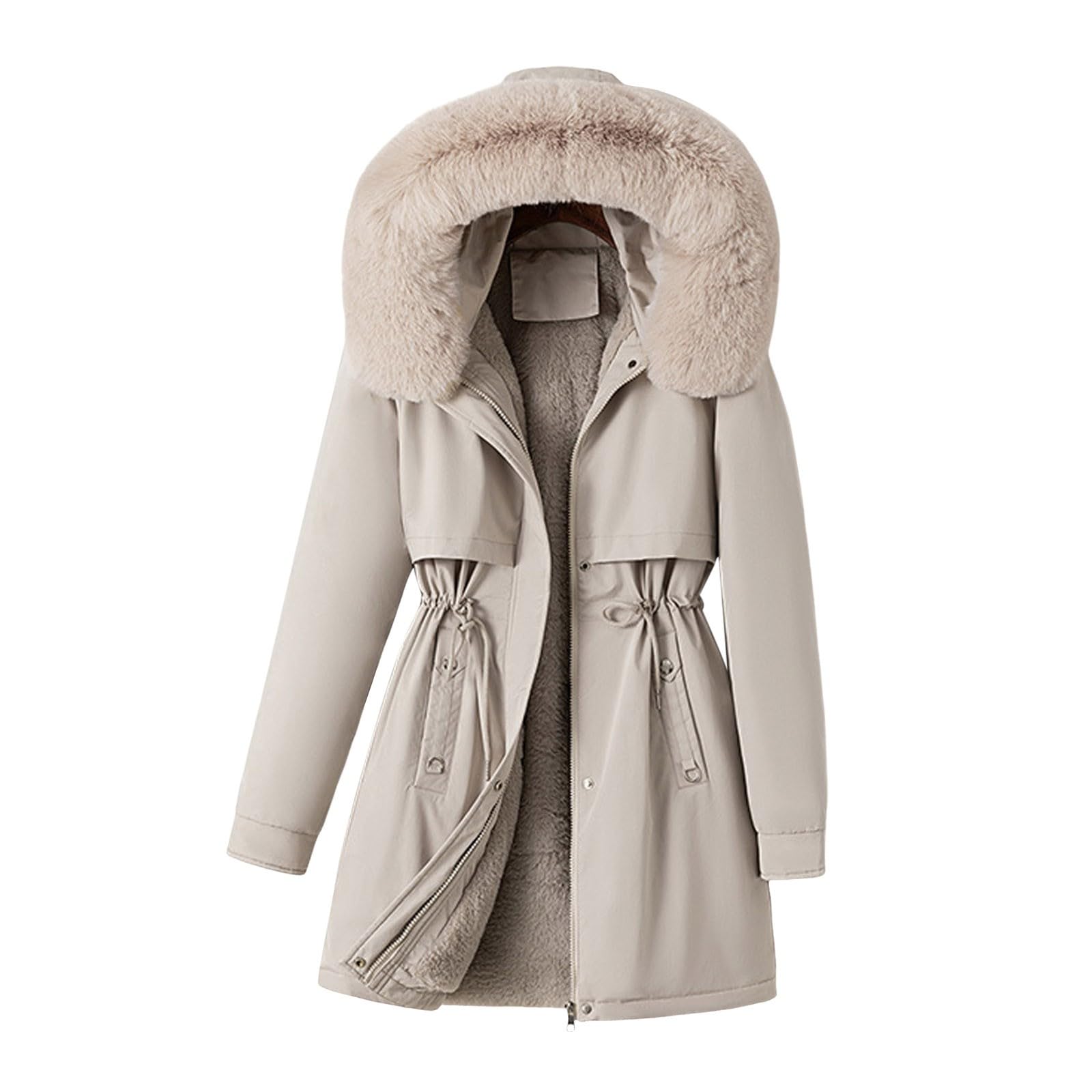 Generisch Damen Wintermantel in Übergröße mit Reverskragen Langarm dick gepolstert warme ideal für kalte Tage (White, XL)