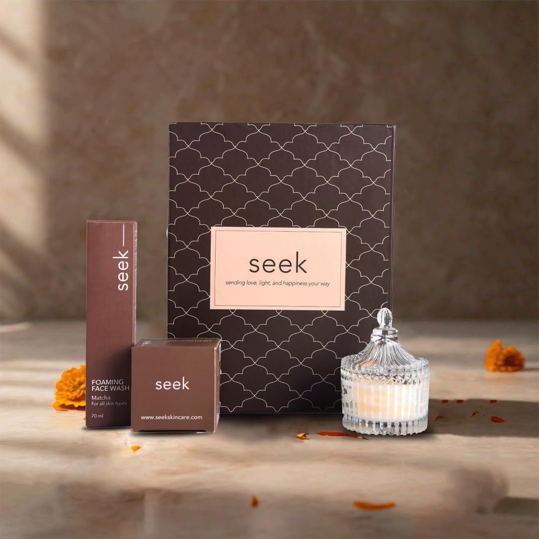 Seek Skincare Festival Gift Hamper For Women & Men | Luxury Skincare Gift Set | Festive Gift Set | Facewash | Moisturizer | Vanilla & Coffee Bean Candle | Pack of 3-image-4