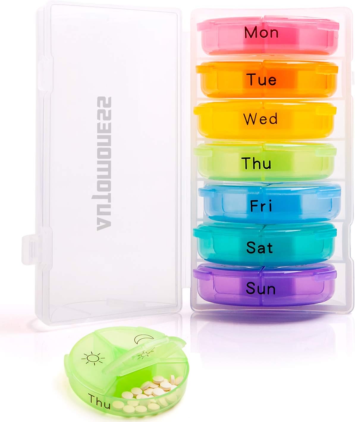 Automoness Pill Box 7 Day AM PM, Weekly Pill Organizer 3 Times a Day/Twice a Day/Once a Day, Round Medicine Box for Vitamin/Fish Oils/Supplement