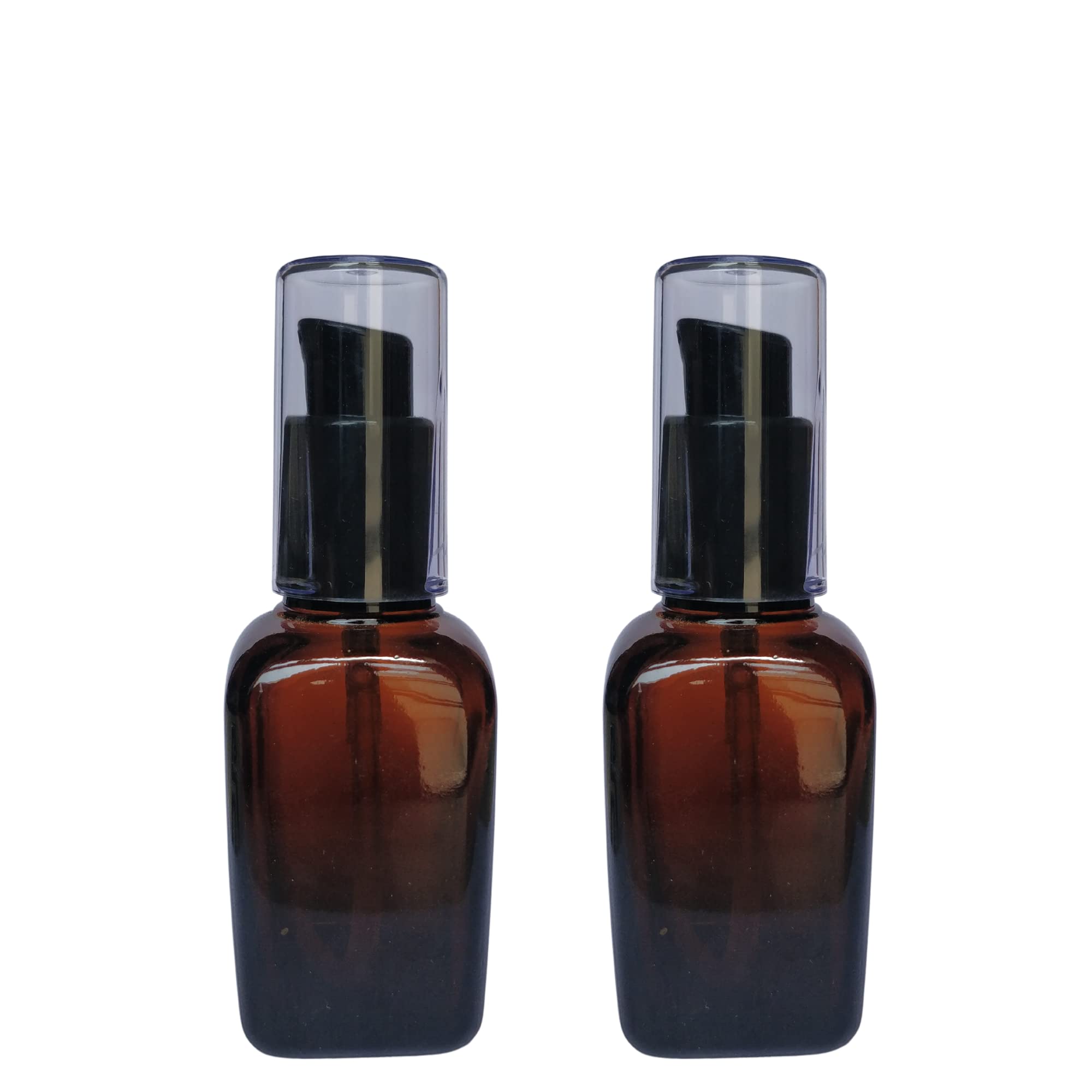 Devinez Amber Square Shape Glass Bottle, 30 ml with Black Lotion Pump & Cap (Pack of 2), for Essential Oils, Beauty, Blends, Skin Care, Travel, Toners, Cosmetic & DIY