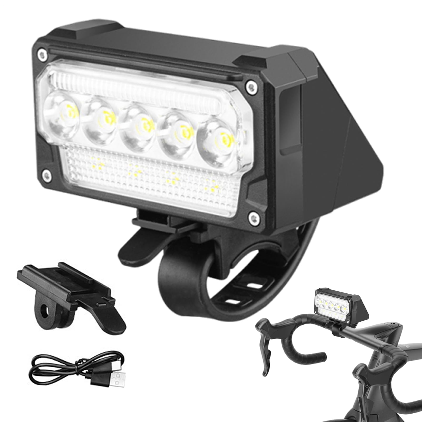 Faro Ricaricabile da Bici Luce Impermeabile Facile Montaggio per | Luce da Ciclismo ad Alta Luminosità per Guida Notturna e Forniture per Ciclismo, Escursioni, Campeggio e Viaggi