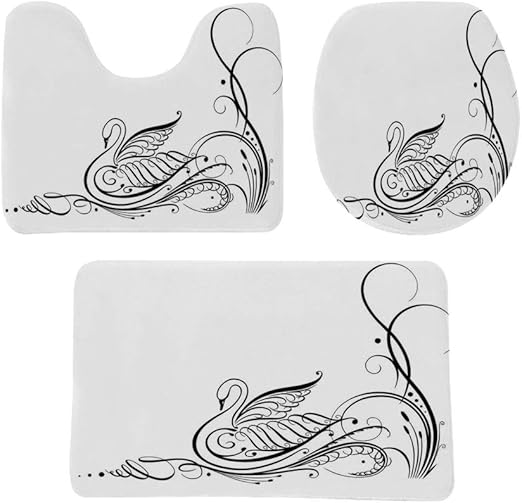 Amazon 白鳥 玄関マット 便器の装飾 バスマット トイレマット 3点セット 絶妙なブラックスワン川書道スタイル芸術的なイラストシンプルな鳥のテーマ 防音 ラグマット 洗える おしゃれ 50 80cm ホワイトブラック 玄関マット オンライン通販